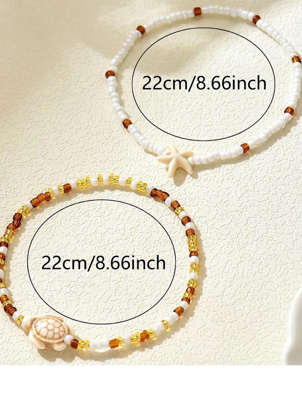 Anthropologie White Shell Starfish & Turtle Beaded Anklet Duo - Picture 3 of 4